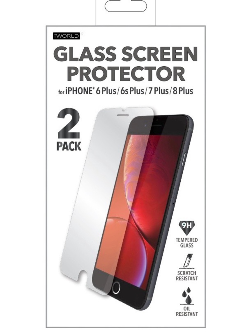 Glass Screen Protector for iPhone 6/6s Plus /7 Plus‎ /8 Plus - Clear (2 Pack)